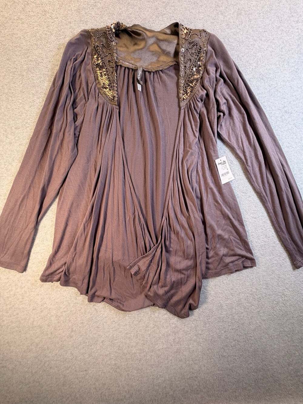 Charlotte Russe Beaded Top Size M Grey Purple Long Sleeve Sequins Wrap